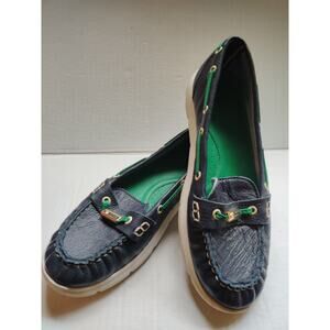 Tommy Hilfiger Women's Blue Leather Flat Boat Shoe